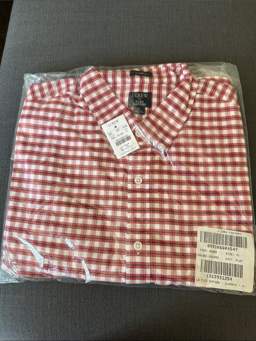 J. Crew Factory Red and White Plaid Button-Down Shirt